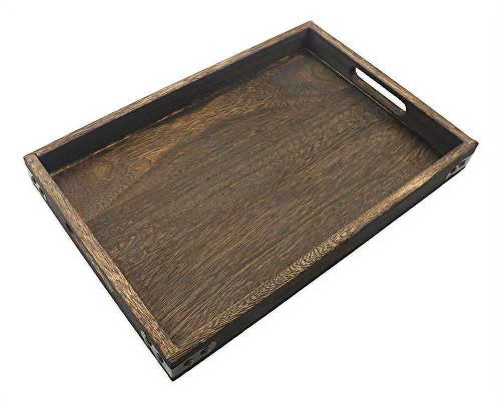 14 Inches Wooden Serving Tray with Handles, Rustic Paulownia Wood