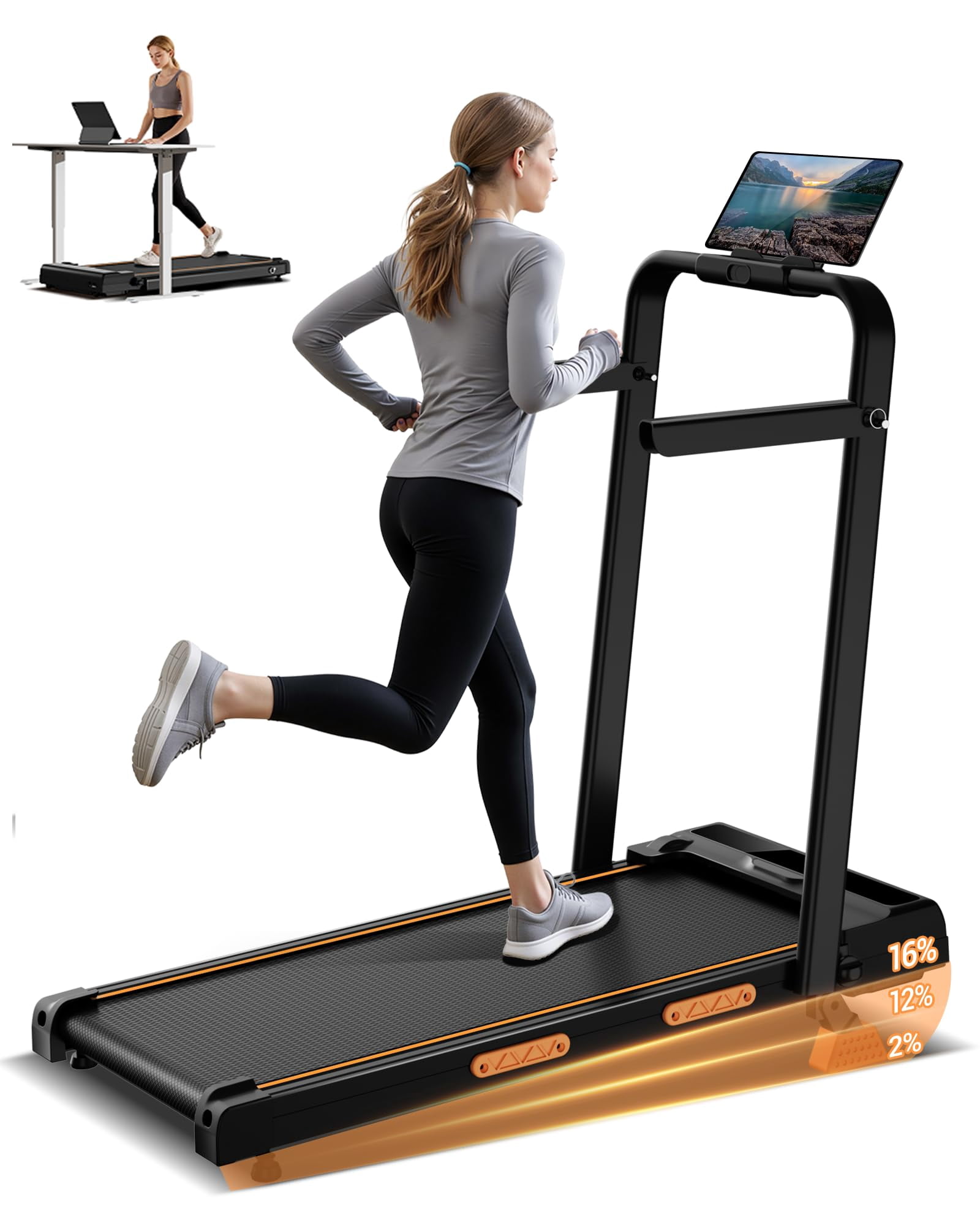 14% Incline Walking Pad Treadmills for Home Small, 4-in-1 Under Desk Treadmill with Handles, Foldable Treadmill with 2.5 HP Quiet Brushless