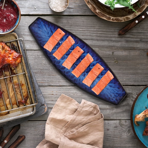 Amosfun Ceramic Sashimi Serving Plate - 1 Piece Cold Dish Plate for Home & Restaurant, Elegant Japanese Style Tableware