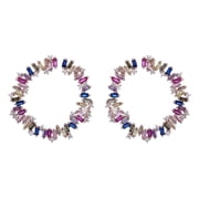 Amy and Annette 14K Rose Gold Plated Multi-Color Emerald Cut Hoop Earring with crystals over Sterling Silver
