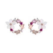 14K Rose Gold over Sterling Silver Opal and Resin Open Flower earring with Crystals