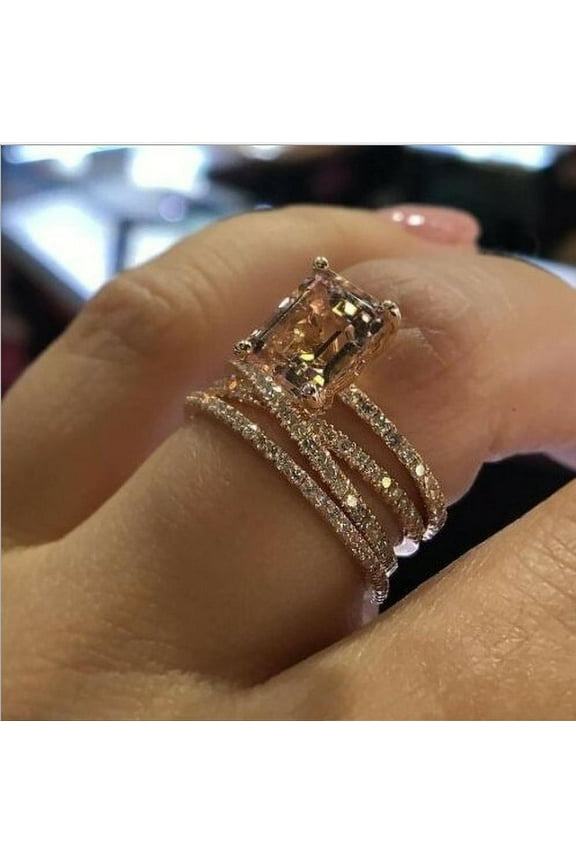 14 K Rose Gold Plated Rhinestone Square Champagne Ring