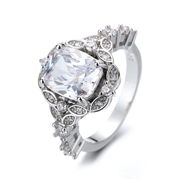 14 K White Gold Plated Ageless Engagement ring with Crystals