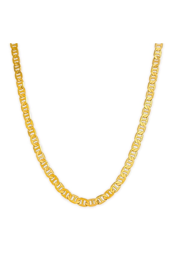 14 K Yellow Real Gold Flat Mariner Chain 4 mm Thick Diamond Cut Anchor Link Pendant Necklace for Men Women 30"