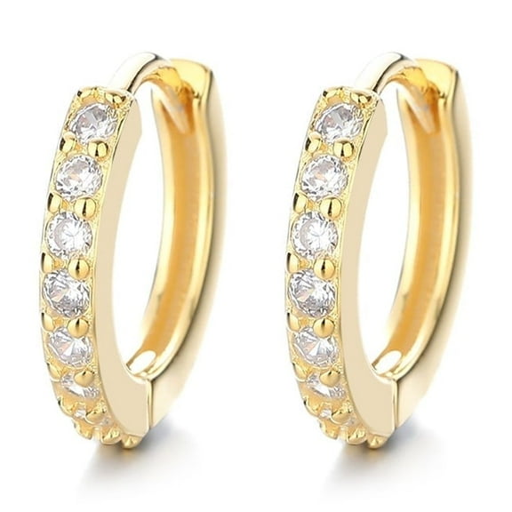 14K Gold over Sterling  Huggie Hoop Earring with Crystals