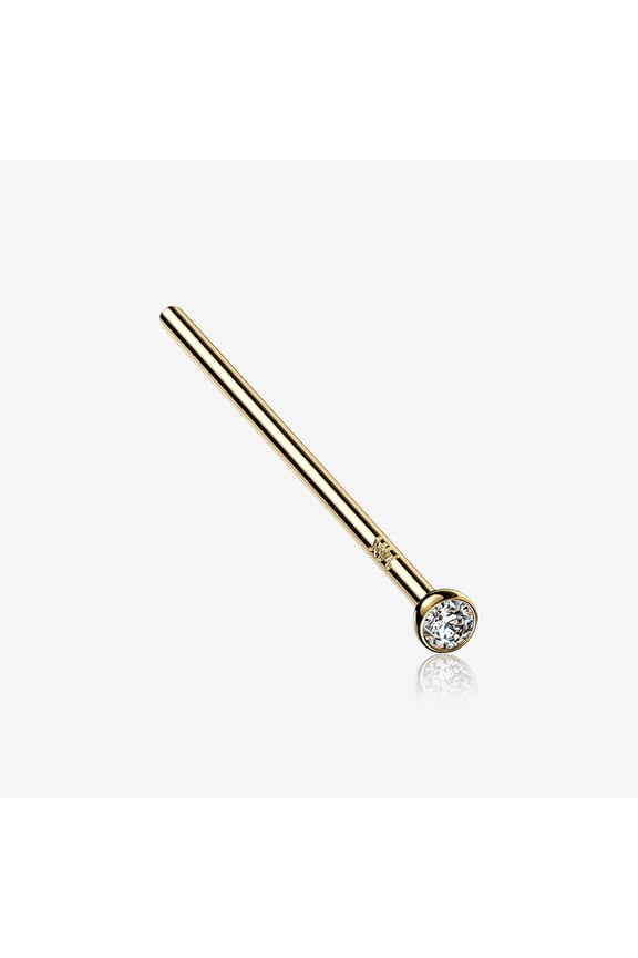 14 Karat Gold Bezel Set Sparkle Fishtail Nose Ring