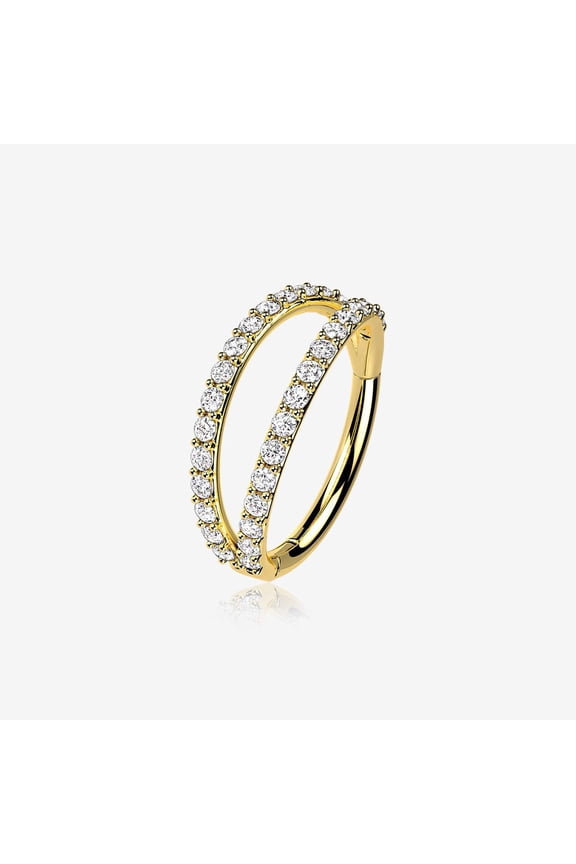 14 Karat Gold Brilliant Sparkle Double Hoop Seamless Clicker Hoop Ring