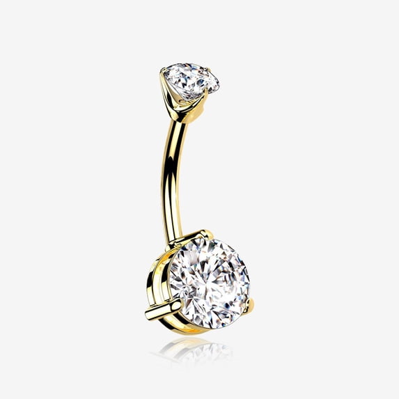 14 Karat Gold Brilliant Sparkle Double Prong Belly Button Ring