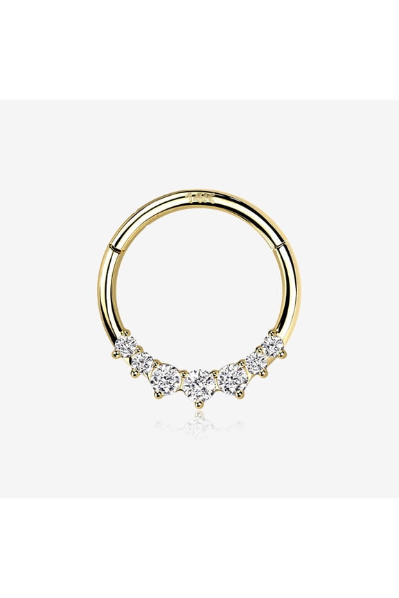 14 Karat Gold Cascading Multi-Gem Prong Set Lined Seamless Clicker Hoop Ring