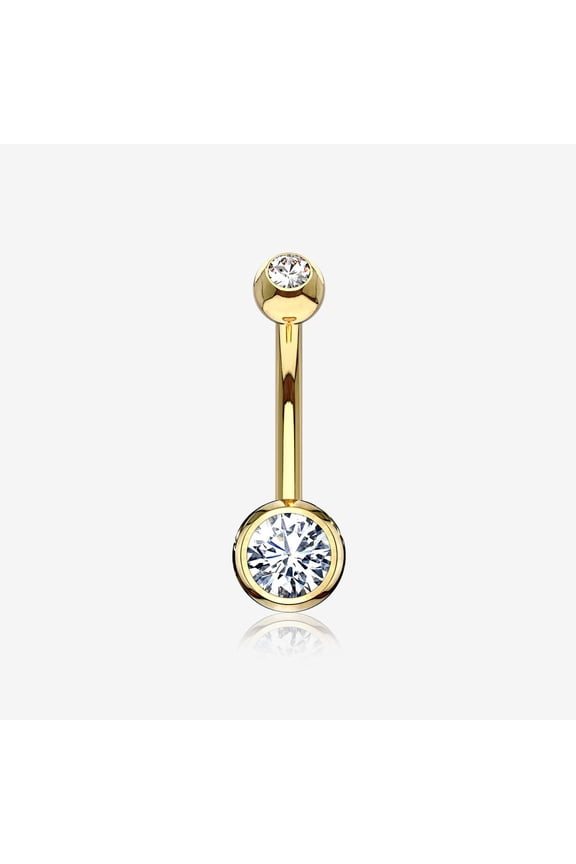 14 Karat Gold Double Gem Ball Sparkle Basic Belly Button Ring