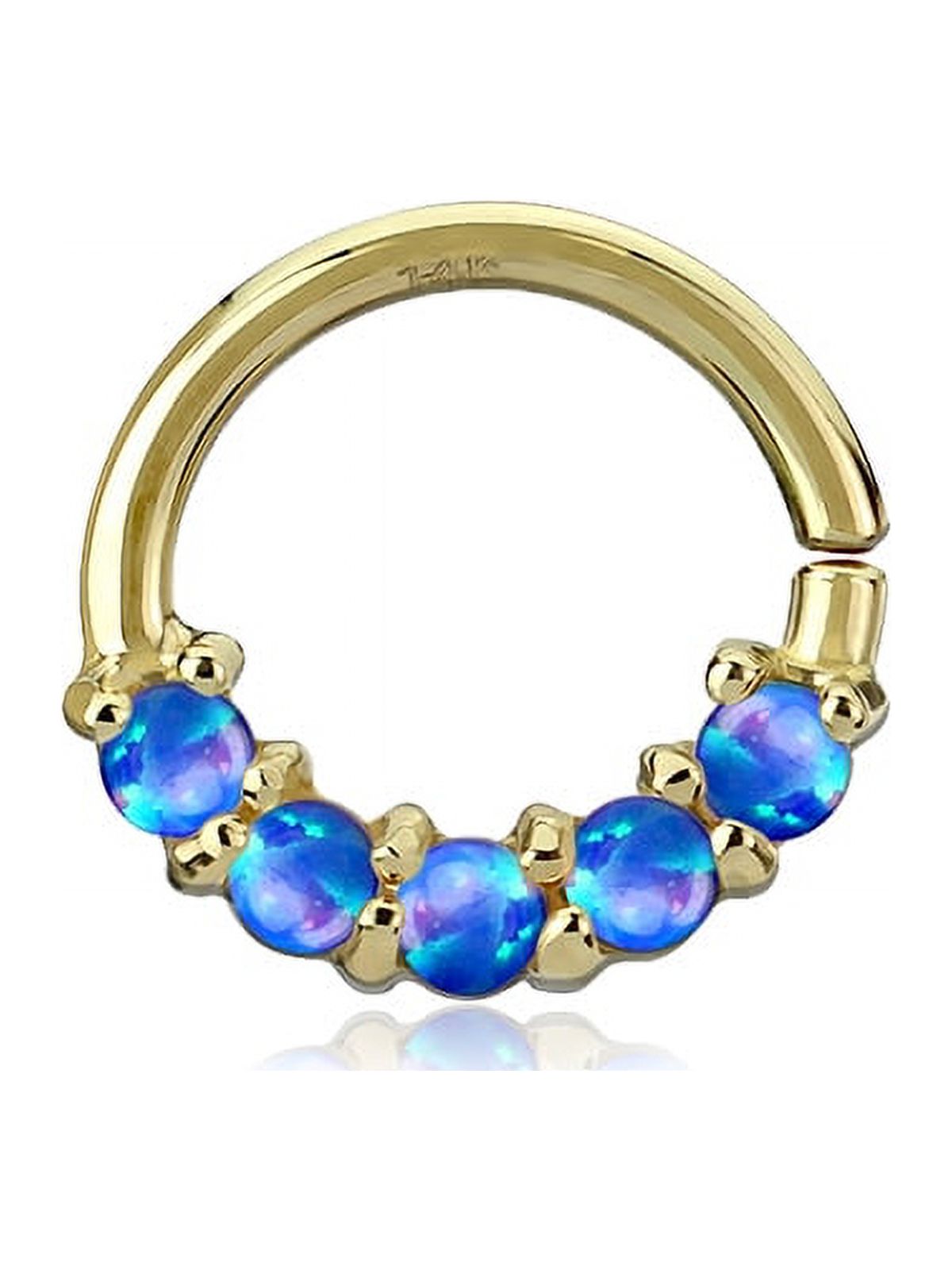 BM25 JEWELRY 14 Karat Gold Fire Opal Prong Set Lined Bendable Hoop Ring-Blue