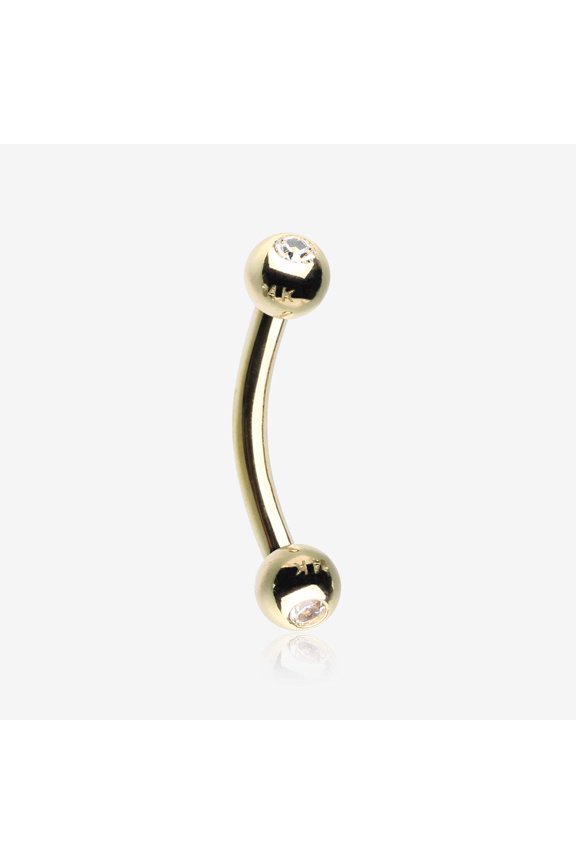 14 Karat Gold Gem Ball Ends Curved Barbell