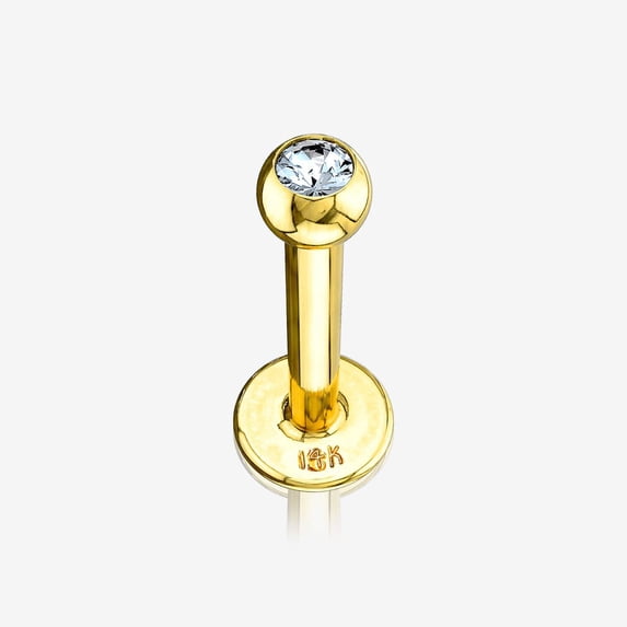 14 Karat Gold Gem Ball Top Flat Back Stud Labret