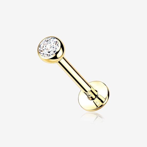 14 Karat Gold OneFit Threadless Bezel Set Gem Top Flat Back Stud Labret