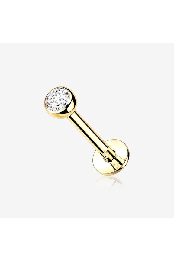 14 Karat Gold OneFit Threadless Bezel Set Gem Top Flat Back Stud Labret