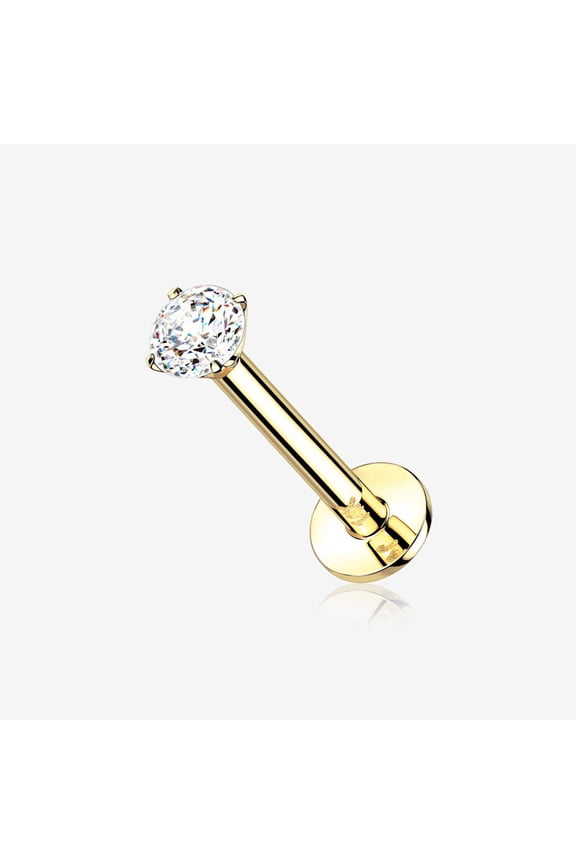 14 Karat Gold OneFit Threadless Prong Set Gem Top Flat Back Stud Labret