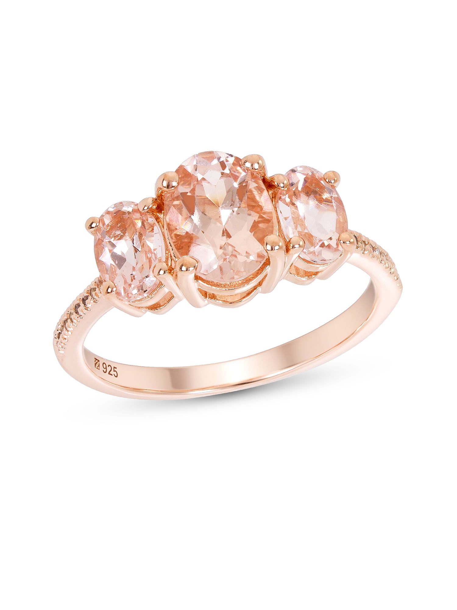 14 Karat Gold-Plated Sterling Silver 3-Stone Oval Treated Morganite ...