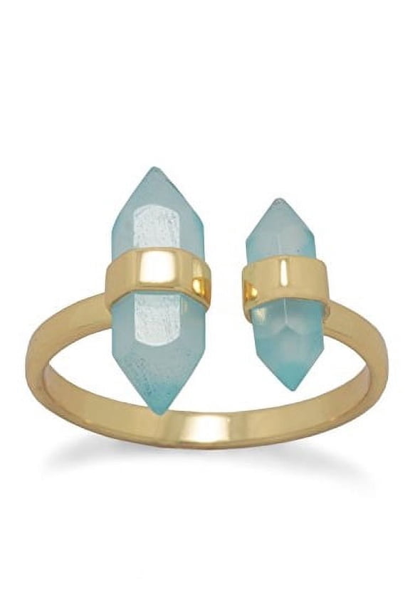 14 Karat Gold Plated Sterling Silver Aqua Chalcedony Split Ring (8)