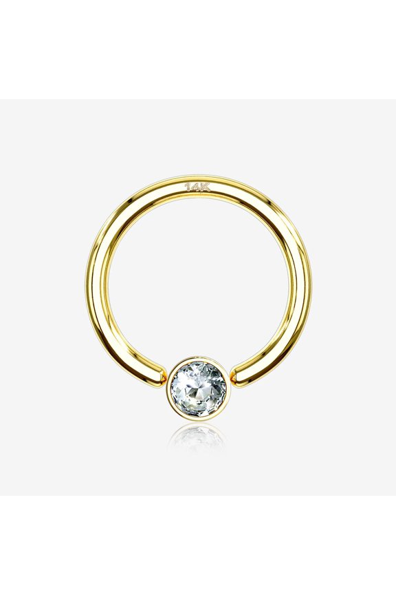 14 Karat Gold Sparkle Gem Ball Captive Bead Ring