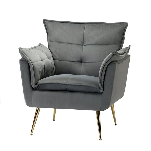 14 Karat Home Accent Chair Tufted Cushion Padded Contemporary Classic Velvet Armchair Living Room Grey