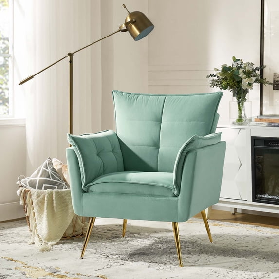 Tina's Home Classic Accent Chair Tufted Cushion Velvet Armchair Home Living Room Adult Sage