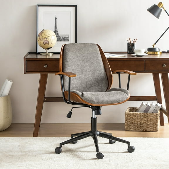 Ergonomic Adjustable Swivel Office Chair with Solid Wood Backrest and Premium Comfort Tan Cushion for Home Workplace