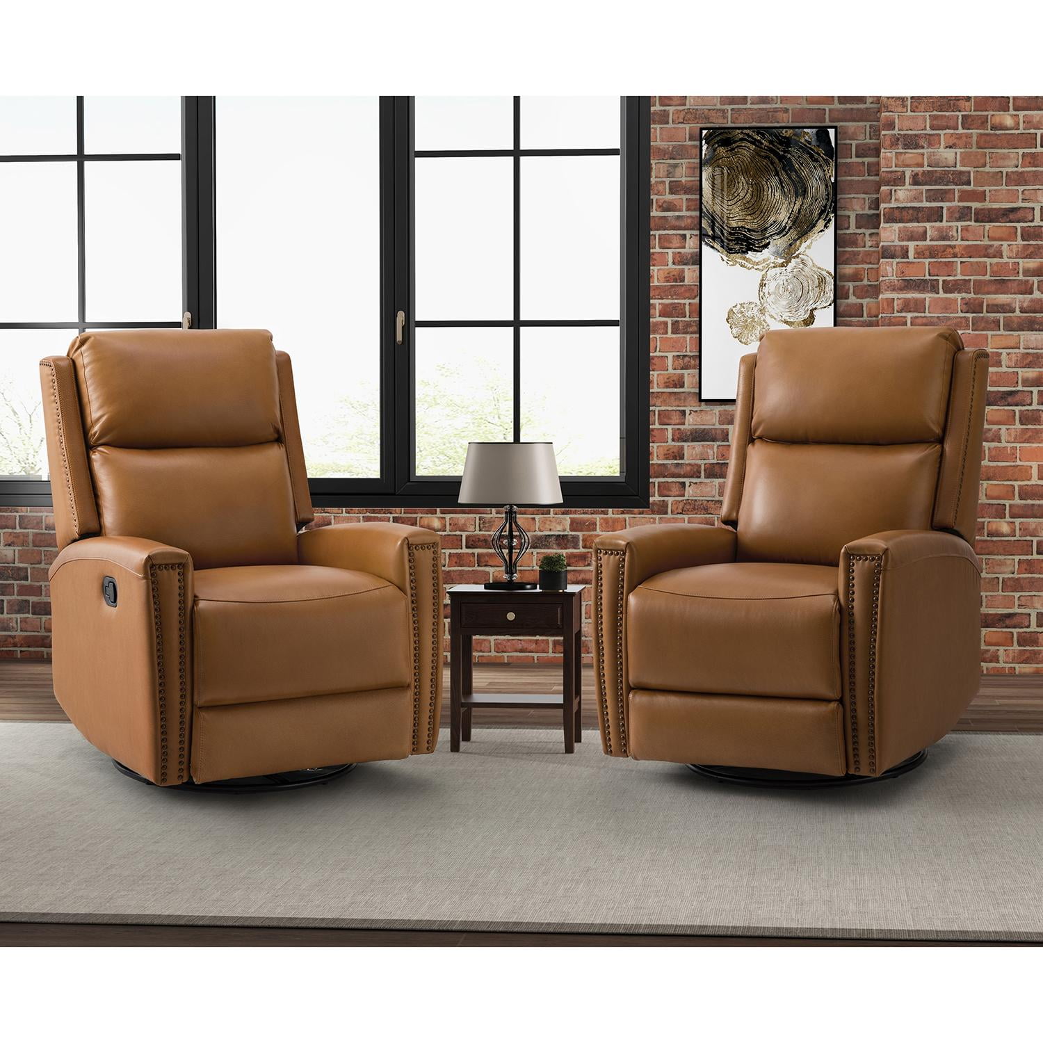 14 Karat Home Camel 30.31 Genuine Leather Swivel Rocker Recliner