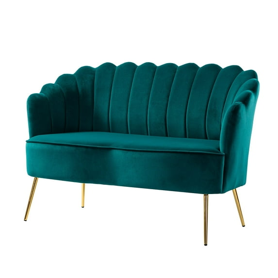 Cute Loveseat Sofa with Flower Shaped Back Design, Teal