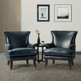 thumbnail image 1 of 14 Karat Home Faux Leather Accent Chairs Set of 2 Tight Back Solid Wood Legs Living Room Adult Navy, 1 of 8