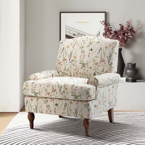 14 Karat Home Floral Accent Chair with Removable Cushion for Living Room, Spring