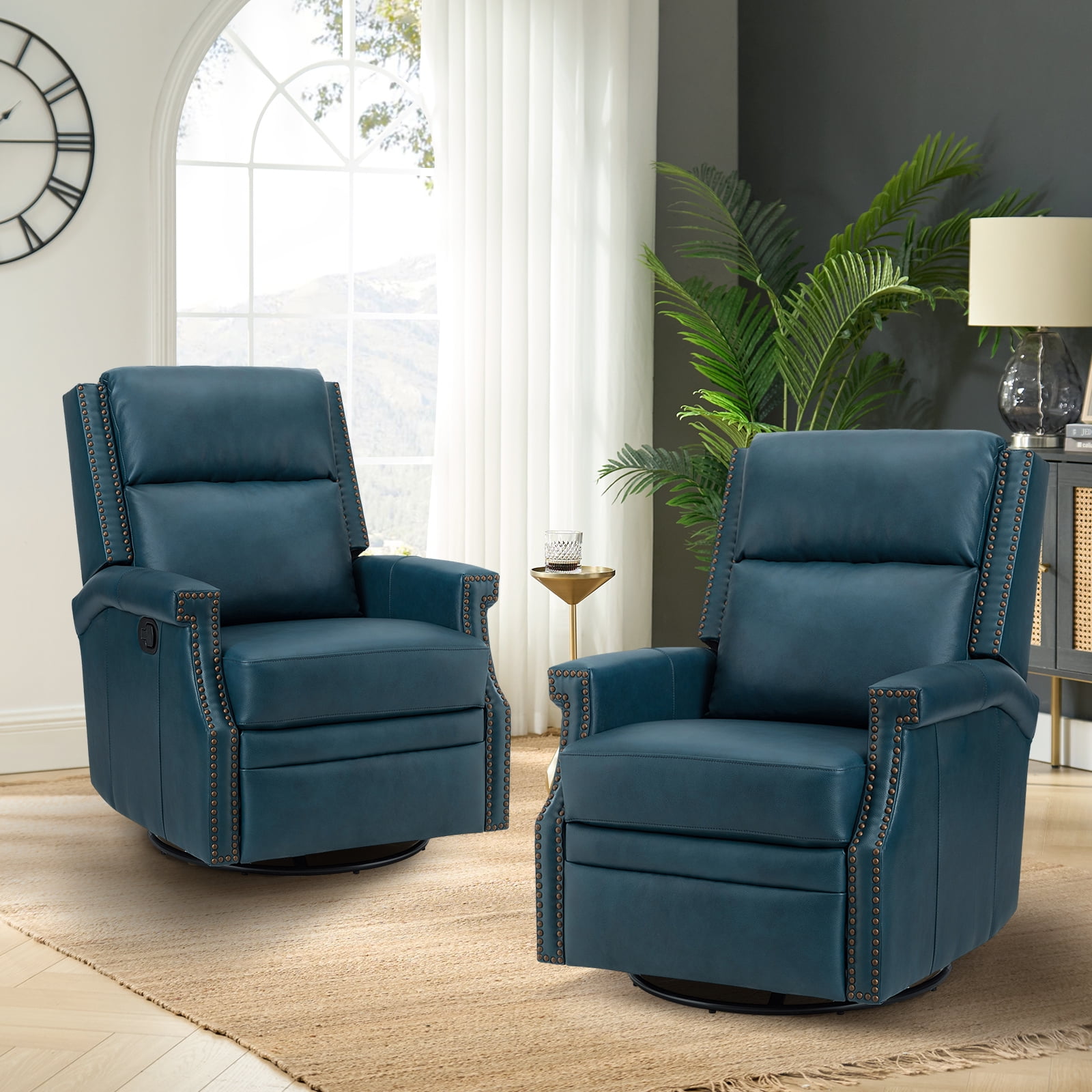 Turquoise Rocker Recliner 14 Karat Home Genuine Leather Swivel Rocker Recliner Wingback ...