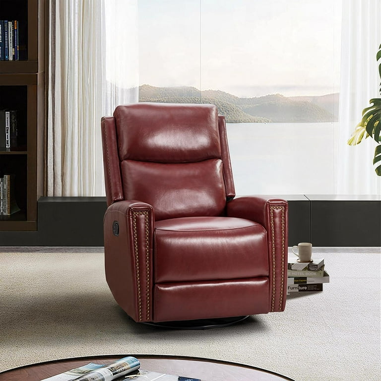 14 Karat Home Genuine Leather Swivel Rocker Recliner Nailhead