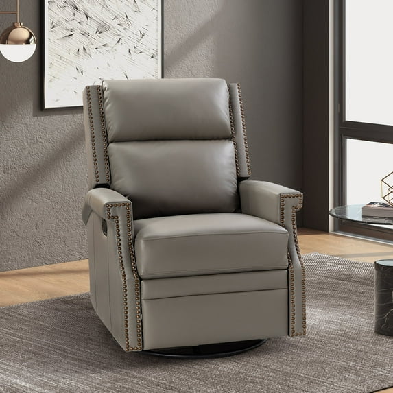 Genuine Leather Swivel Rocker Recliner Wingback Transitional Dove