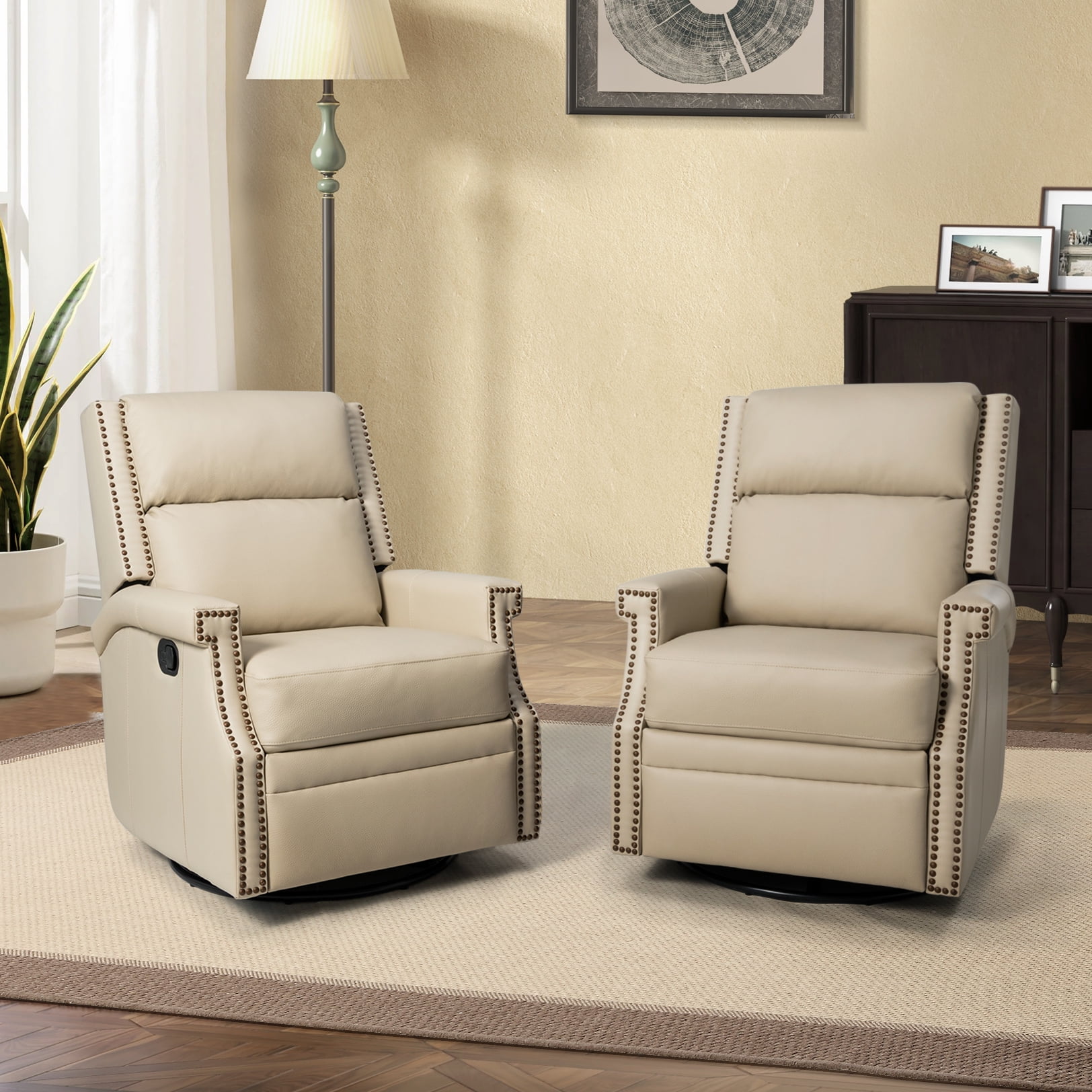 14 Karat Home Genuine Leather Swivel Rocker Recliner Wingback ...