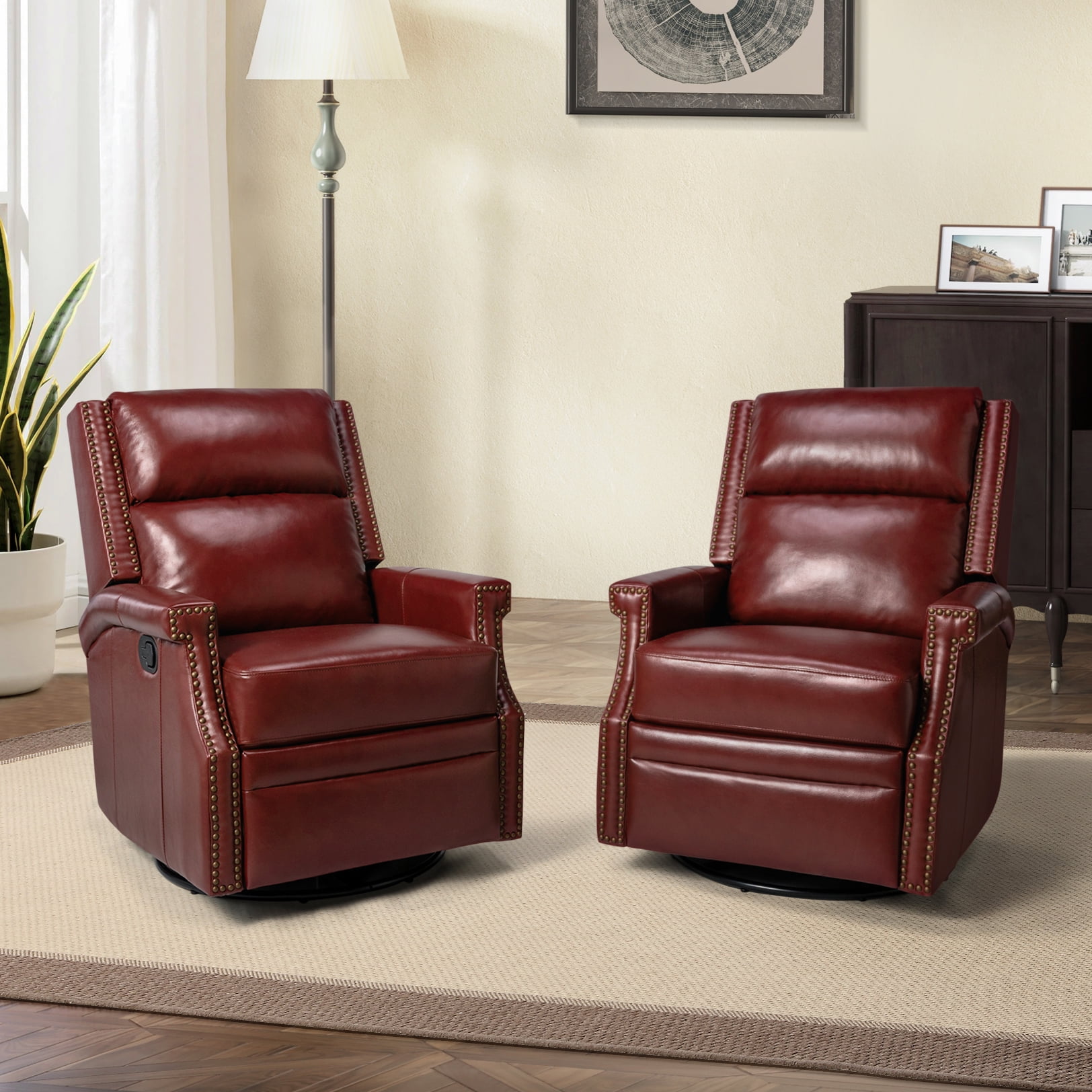 Leather Reclining Rocker Genuine Leather Swivel Rocker Recliner Wingback Transitional Set of 2 ...