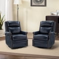 thumbnail image 1 of Genuine Leather Swivel Rocker Recliner Wingback Transitional Set of 2 Navy, 1 of 7