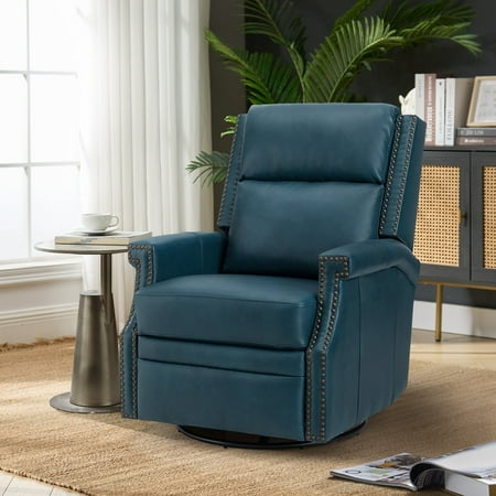Genuine Leather Swivel Rocker Recliner Wingback Transitional Turquoise