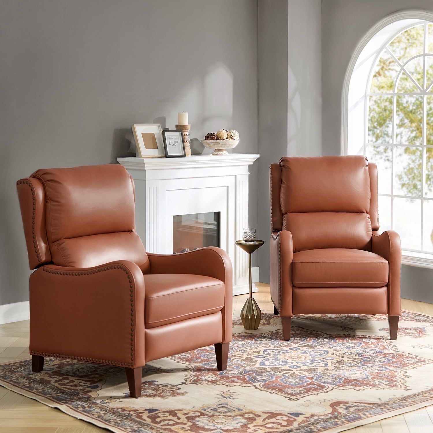 Leather Recliner Chair Set of 2 with Adjustable Backrest & Footrest for Bedroom, Brick