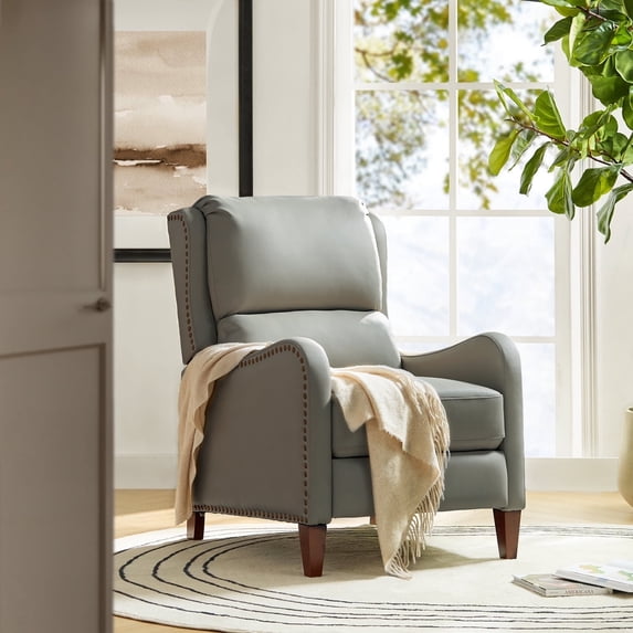 Leather Recliner Chair with Adjustable Backrest & Footrest, Push Back Sofa Chair for Bedroom, Dove
