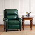 thumbnail image 1 of 14 Karat Home Leoncio Genuine Leather Cigar Recliner with Wood Base in Green, 1 of 11