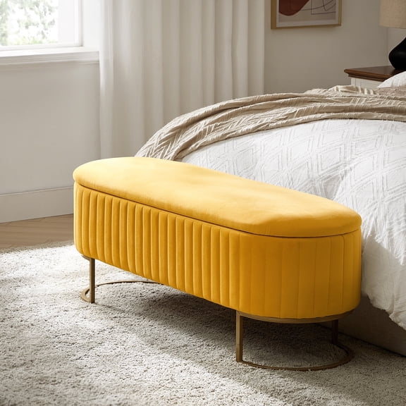 50.5" Upholstered Storage Bench For End of Bed Entryway Bedroom Ottoman Mustard