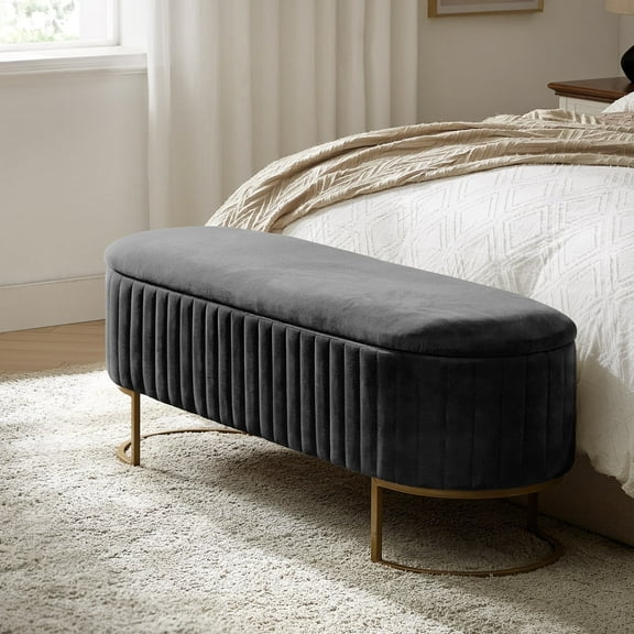 50.5" Upholstered Storage Bench For End of Bed Entryway Bedroom Ottoman Grey