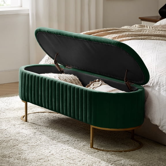50.5" Upholstered Storage Bench For End of Bed Entryway Bedroom Olive