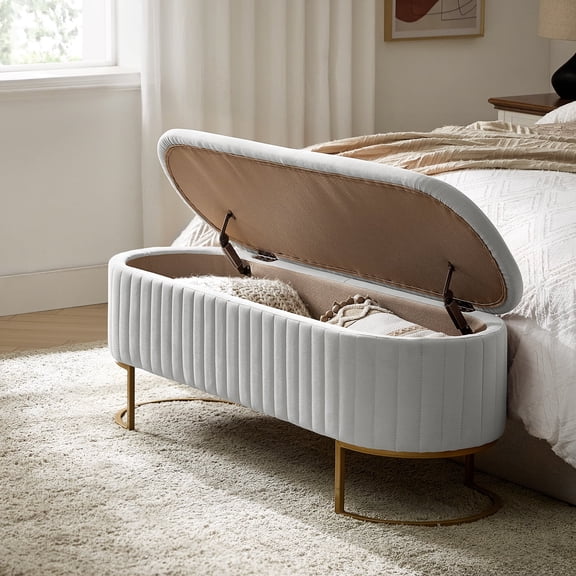 50.5" Upholstered Storage Bench For End of Bed Entryway Bedroom Ottoman Dove