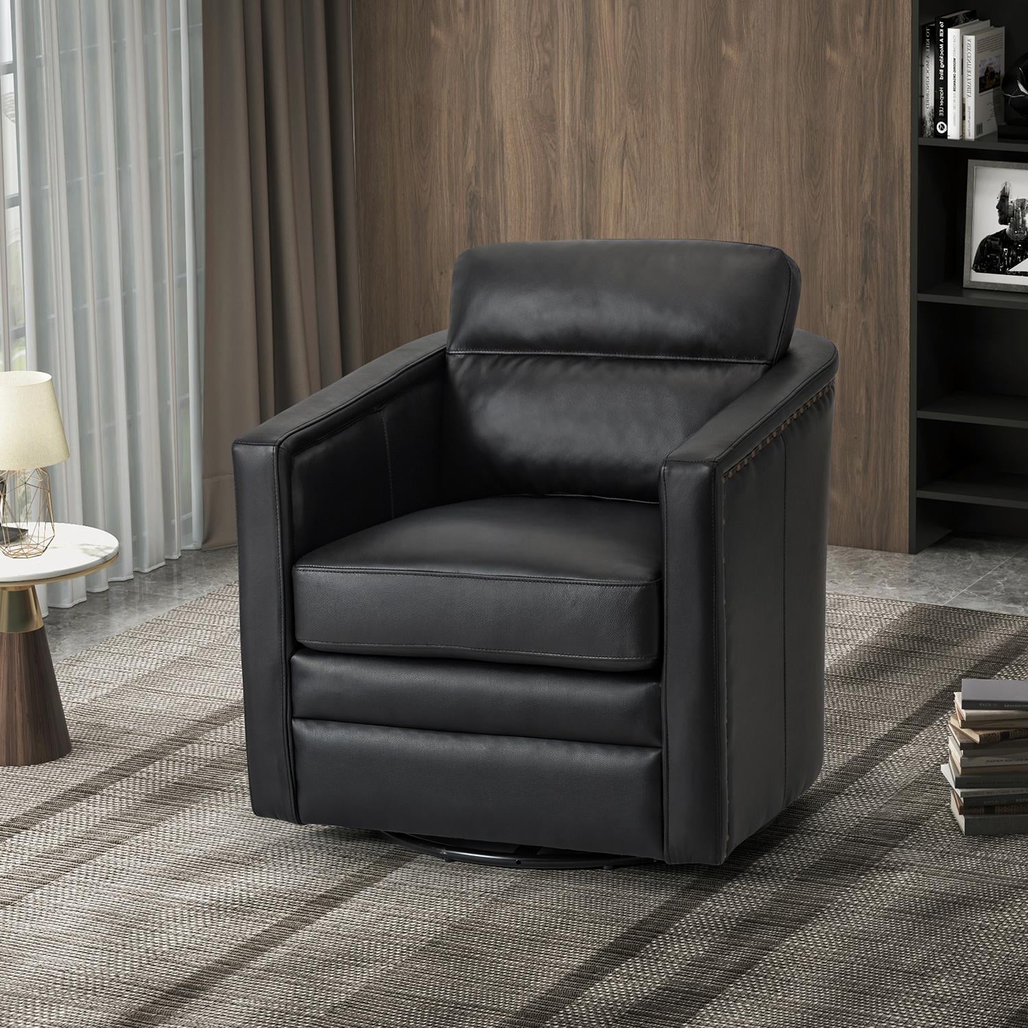 14 Karat Home Swivel Genuine Leather Chair, Upholstery Home Theater Seating, Swivel Metal Base