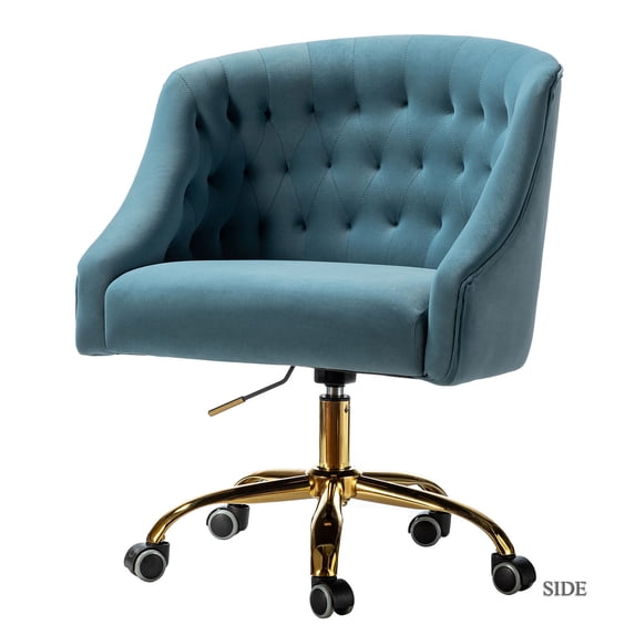 14 Karat Home Swivel Office Chair with Gold Base, Extra Large Size Adjustable Desk Chair for Computer, Blue