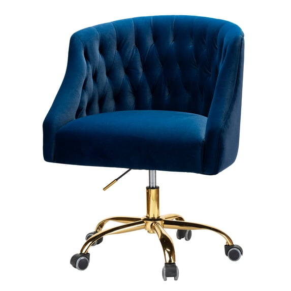 14 Karat Home Swivel Office Chair with Gold Base, Extra Large Size Adjustable Desk Chair for Computer Desk, Navy