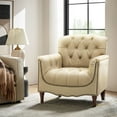 thumbnail image 1 of Midcentury Genuine Leather Armchair Upholstered Lounge Accent Chair Beige, 1 of 7