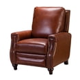 thumbnail image 1 of Upholstered Genuine Leather Recliner Chair with Solid Wood Legs, Brown, 1 of 10