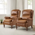 thumbnail image 1 of Vegan Leather Manual Recliner Set of 2 Roll Arm Nailhead Wood Leg Living Room Camel, 1 of 8